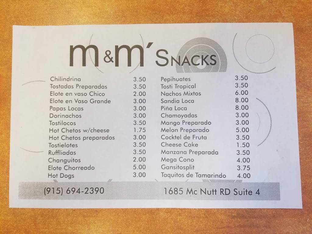 M&M’Snacks & Restaurant | restaurant | 1809 McNutt Rd, Sunland Park, NM 88063, USA | 53324552 OR +57 5 3324552