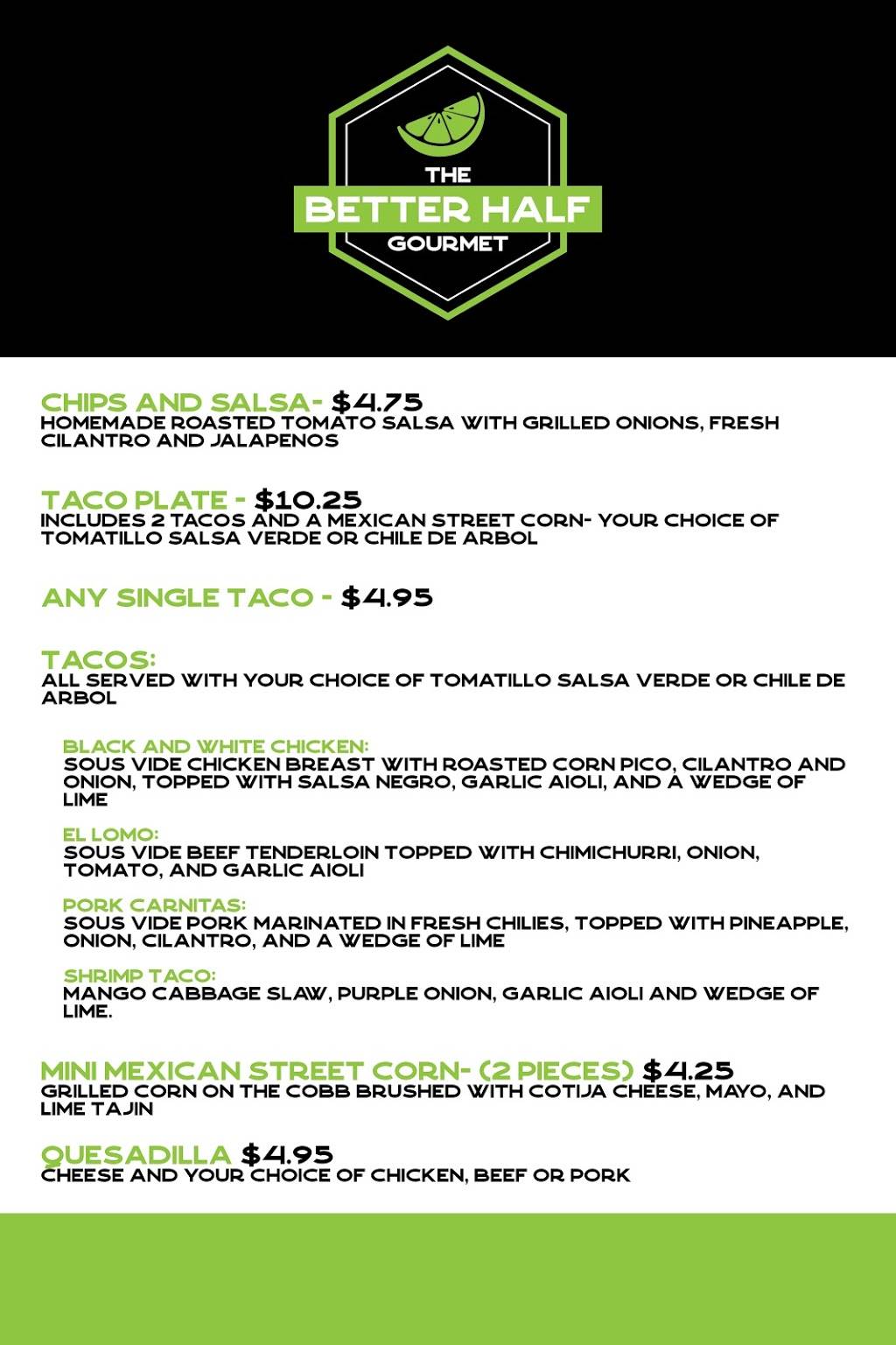 The Better Half Gourmet Food Truck and Catering | restaurant | 403 E Main St, Tomball, TX 77375, USA | 8329536001 OR +1 832-953-6001