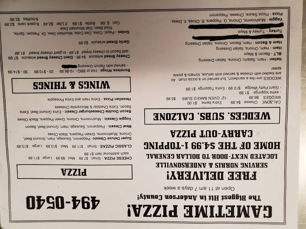Gametime Pizza | restaurant | 3332 Andersonville Hwy, Andersonville, TN 37705, USA | 8654940540 OR +1 865-494-0540