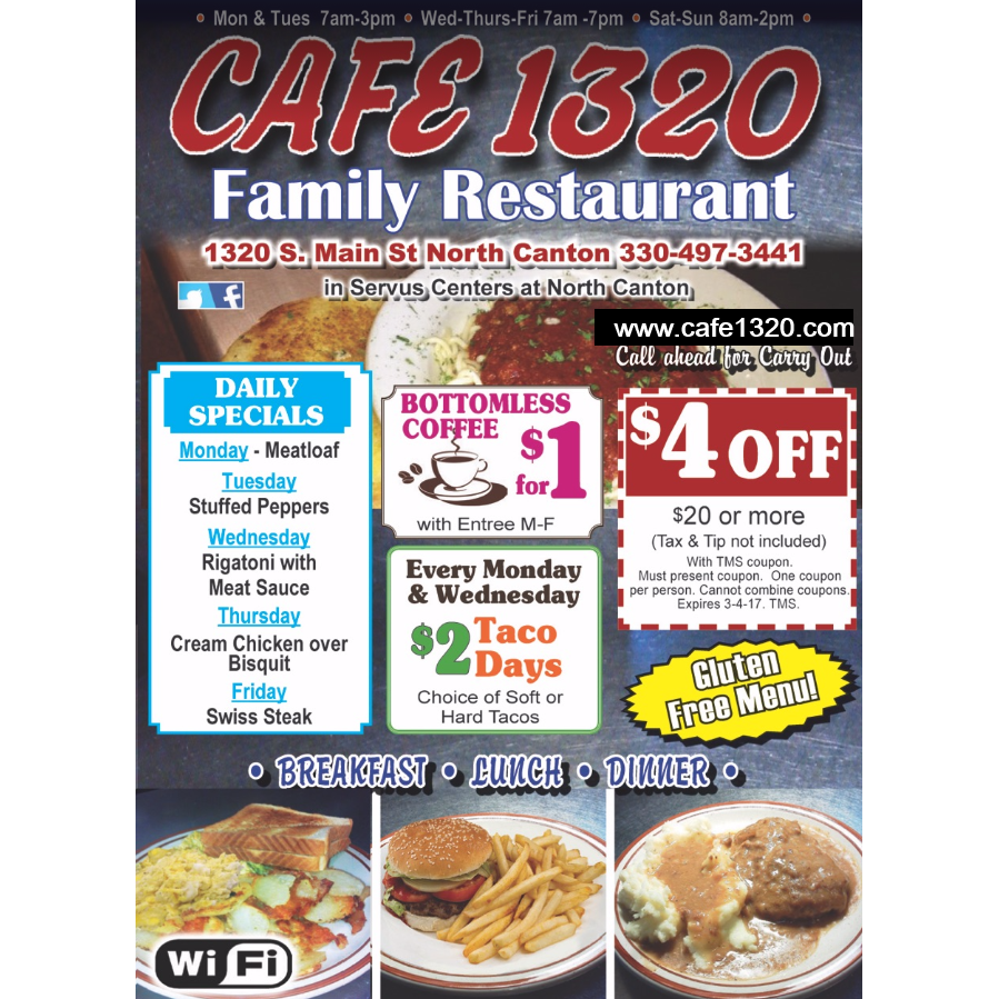 Cafe 1320 | restaurant | 1320 S Main St, North Canton, OH 44720, USA | 3304973441 OR +1 330-497-3441