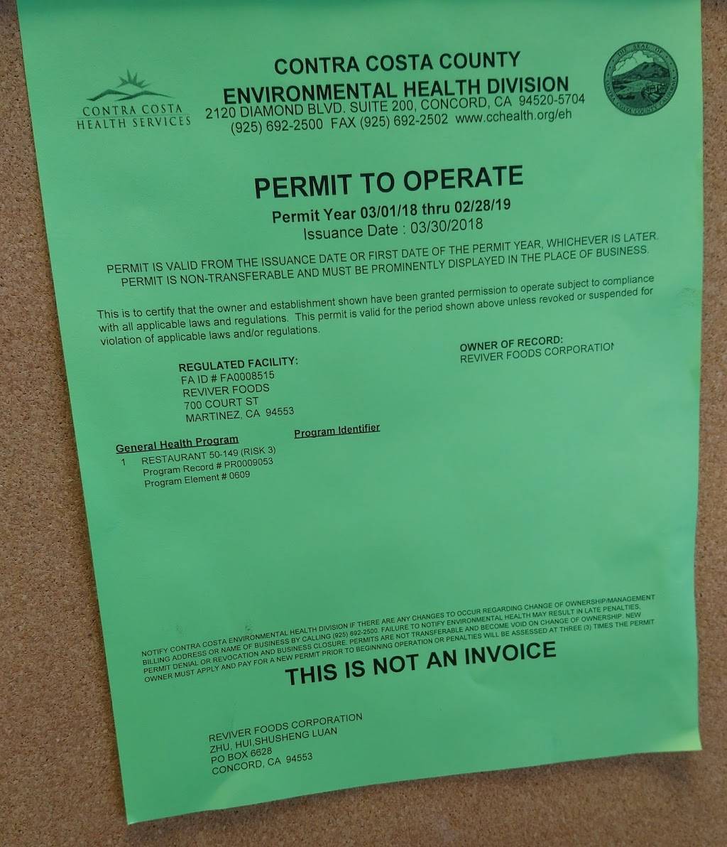 Reviver Foods Co | restaurant | 700 Court St, Martinez, CA 94553, USA | 9252608008 OR +1 925-260-8008