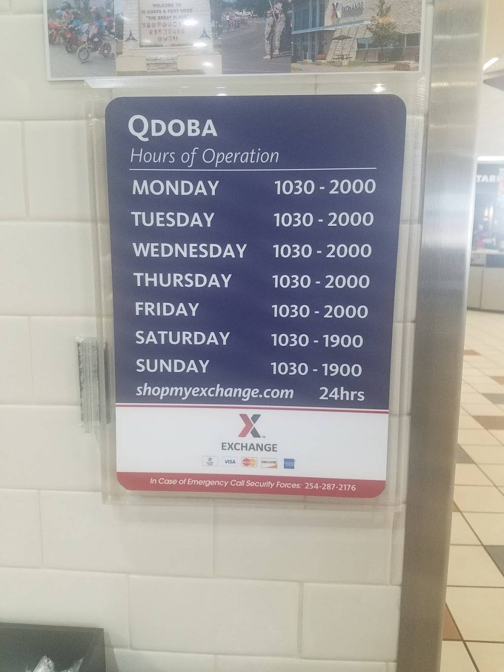Qdoba Mexican Eats (AAFES) | restaurant | Bldg. 118, 761st Tank Battalion Ave, Fort Hood, TX 76544, USA | 2545329970 OR +1 254-532-9970