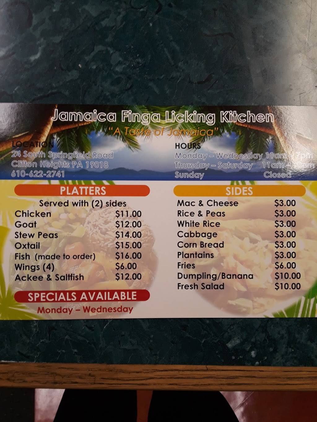 Jamaica Finga Licking Kitchen | restaurant | 24 S Springfield Rd, Clifton Heights, PA 19018, USA | 6106222741 OR +1 610-622-2741