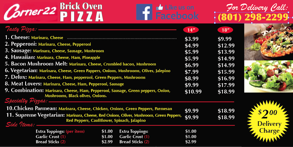 Corner22Pizza | meal takeaway | 2193 Orchard Dr, Bountiful, UT 84010, USA | 8012982299 OR +1 801-298-2299