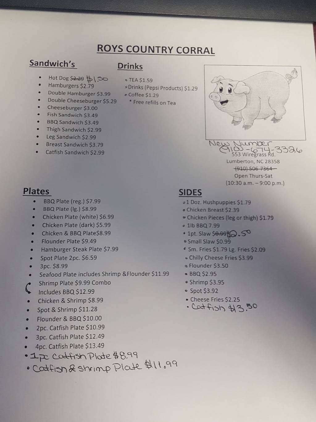 Roys Country Corral | restaurant | 553 Wire Grass Rd, Lumberton, NC 28358, USA | 9106743326 OR +1 910-674-3326