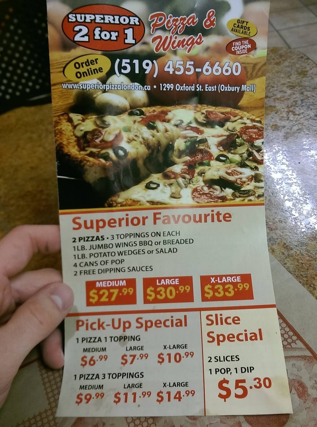 Superior Pizza | restaurant | 1299 Oxford St E, London, ON N5Y 4W5, Canada | 5194556660 OR +1 519-455-6660