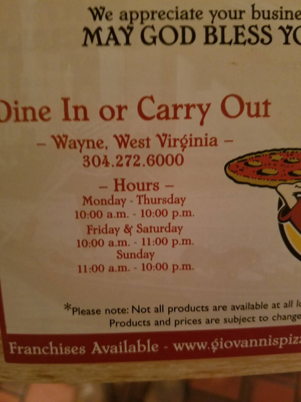 Giovannis | restaurant | 7995 WV-152, Wayne, WV 25570, USA | 3042726000 OR +1 304-272-6000