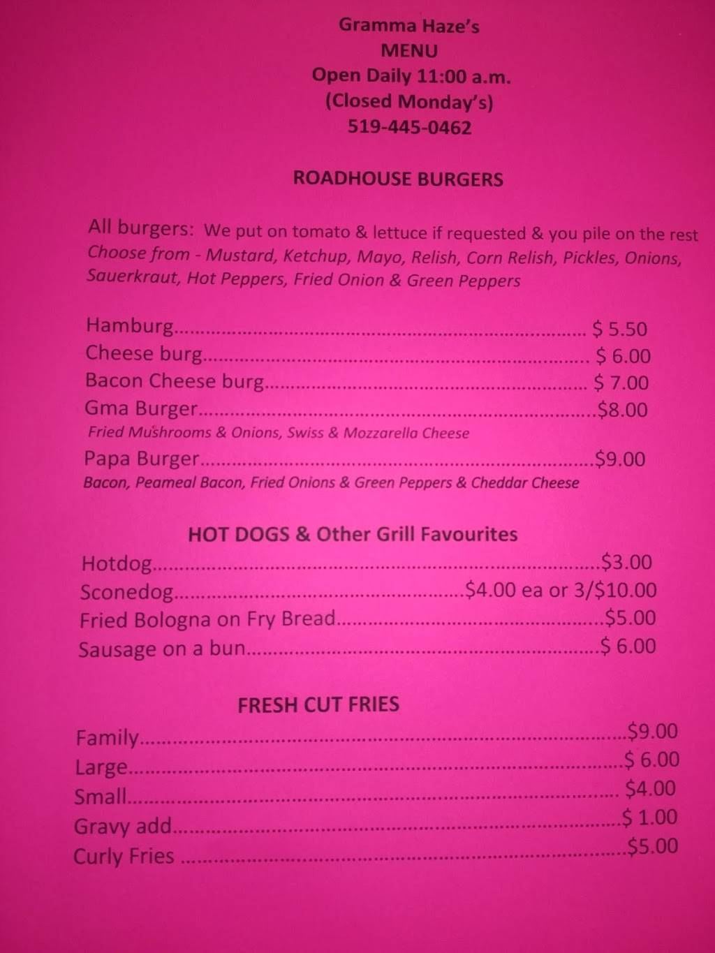 gramma hazes | meal takeaway | 893 Sour Springs Rd, Hagersville, ON N0A 1H0, Canada | 5194450462 OR +1 519-445-0462