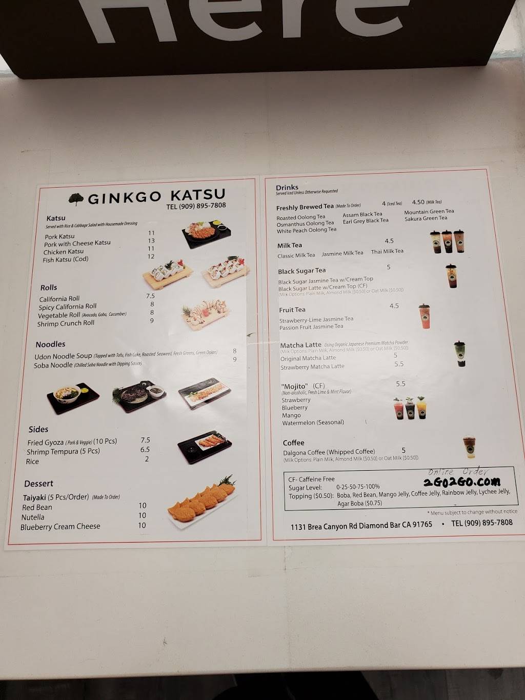 Gingko Katsu & Tea House | restaurant | 1131 S Brea Canyon Rd, Diamond Bar, CA 91765, USA | 9098957808 OR +1 909-895-7808