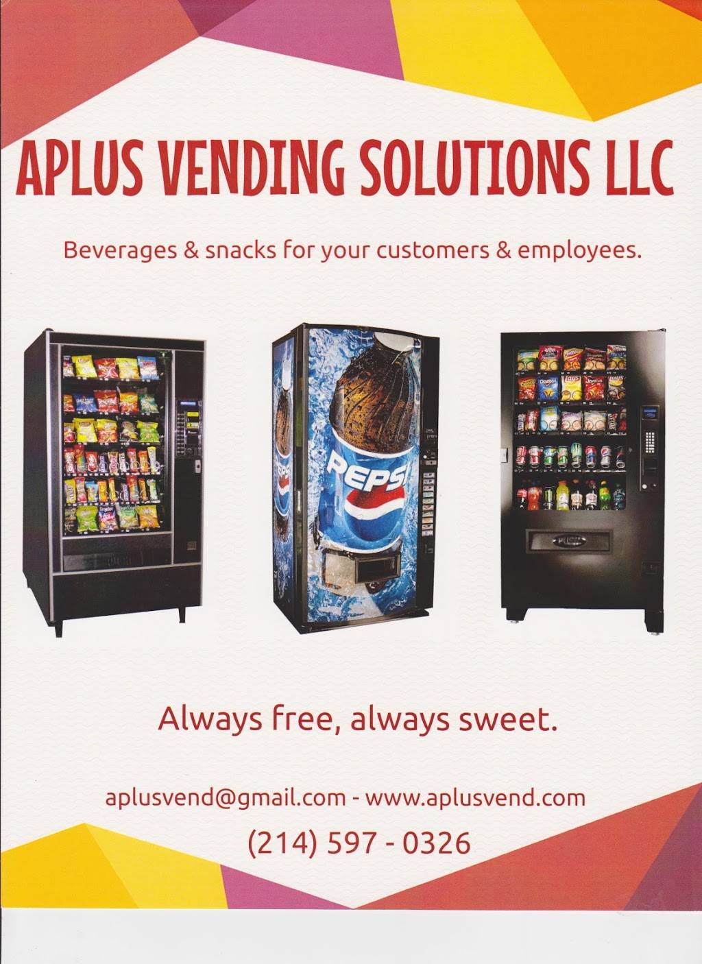 APlus Vending Solutions LLC | meal takeaway | 3900 Teleport Blvd #141072, Irving, TX 75039, USA | 2145970326 OR +1 214-597-0326