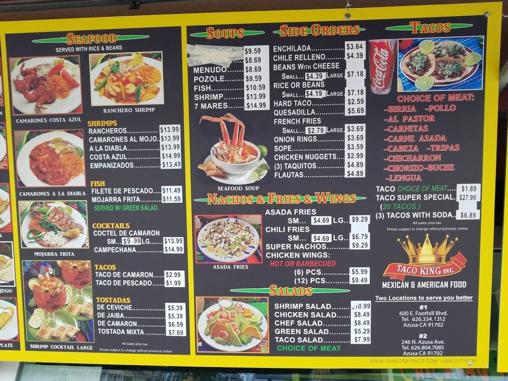 Taco King | restaurant | 246 N Azusa Ave, Azusa, CA 91702, USA | 6268047085 OR +1 626-804-7085