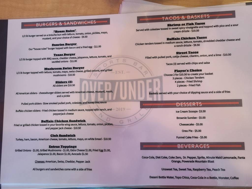 Over/Under Sports Bar and Grill | restaurant | 1416 FM 528 Rd D, Webster, TX 77598, USA | 8326321870 OR +1 832-632-1870