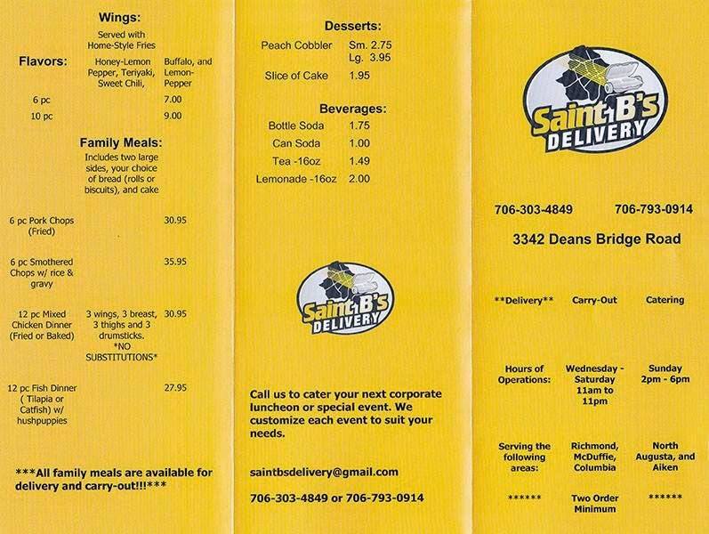 Saint Bs Delivery & Catering | meal delivery | 3342 Deans Bridge Rd, Augusta, GA 30906, USA | 7063034849 OR +1 706-303-4849
