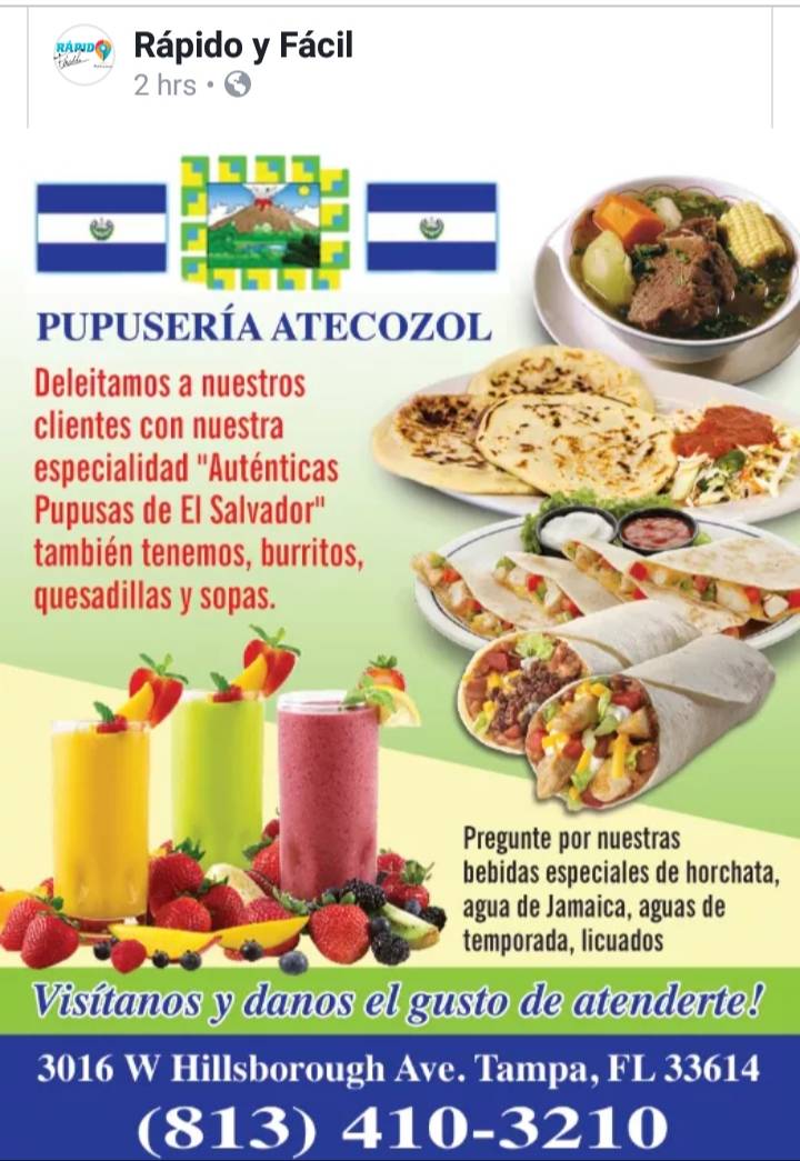 Pupuseria Atecozol | restaurant | 3016 W Hillsborough Ave, Tampa, FL 33614, USA | 8134103210 OR +1 813-410-3210
