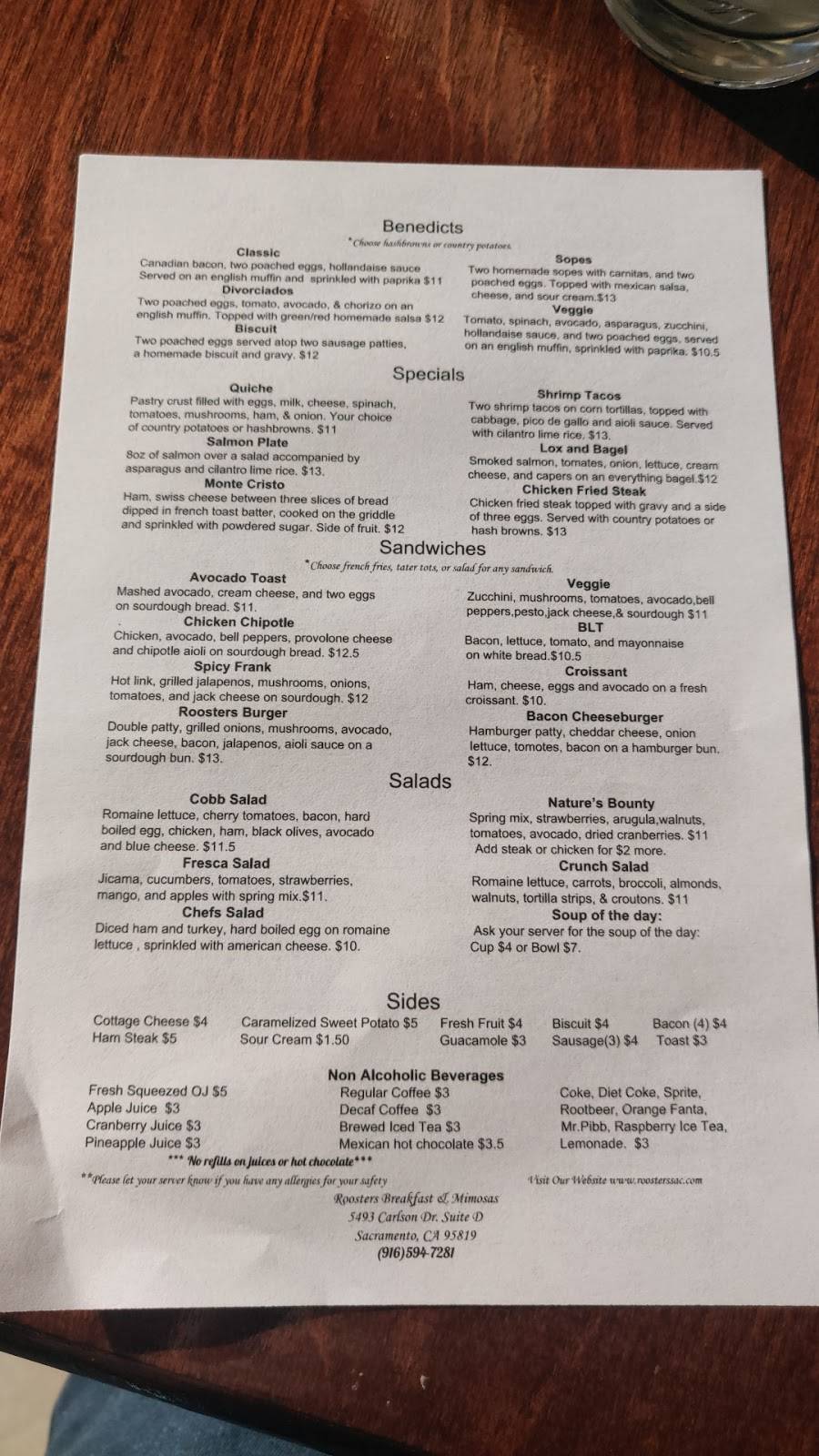 Roosters Breakfast and Mimosas | restaurant | 5493 Carlson Dr STE D, Sacramento, CA 95819, USA | 9165947281 OR +1 916-594-7281