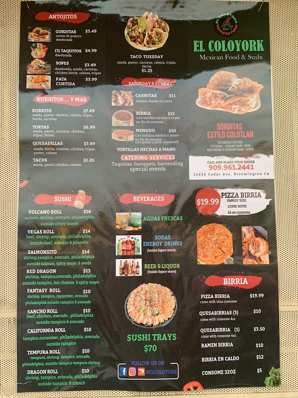 El Coloyork | restaurant | 11436 Cedar Ave, Bloomington, CA 92316, USA | 9099612441 OR +1 909-961-2441