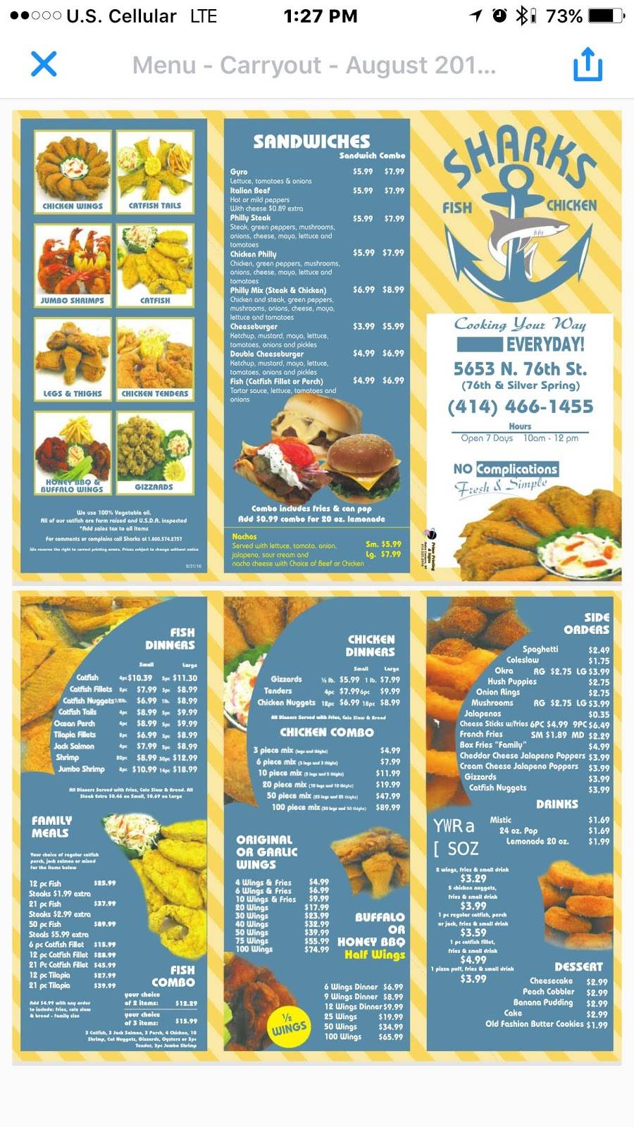 Sharks Fish & Chicken On 76 Street | restaurant | 5653 N 76th St, Milwaukee, WI 53218, USA | 4144661455 OR +1 414-466-1455