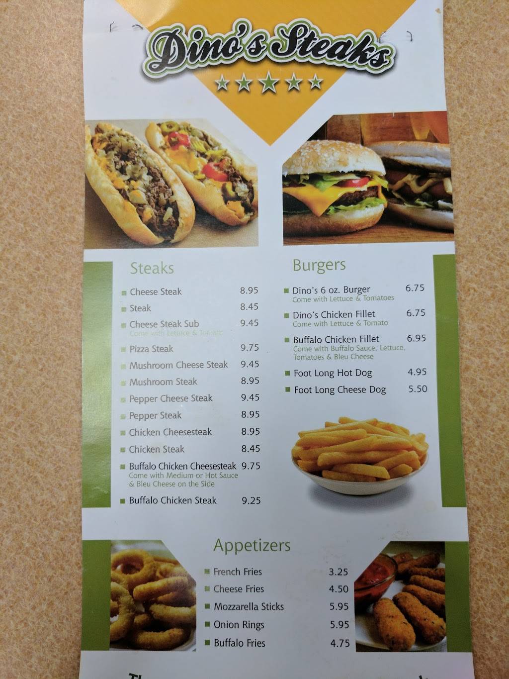 Dinos Steaks | restaurant | 7A Trolley Square, Wilmington, DE 19806, USA | 3025437678 OR +1 302-543-7678