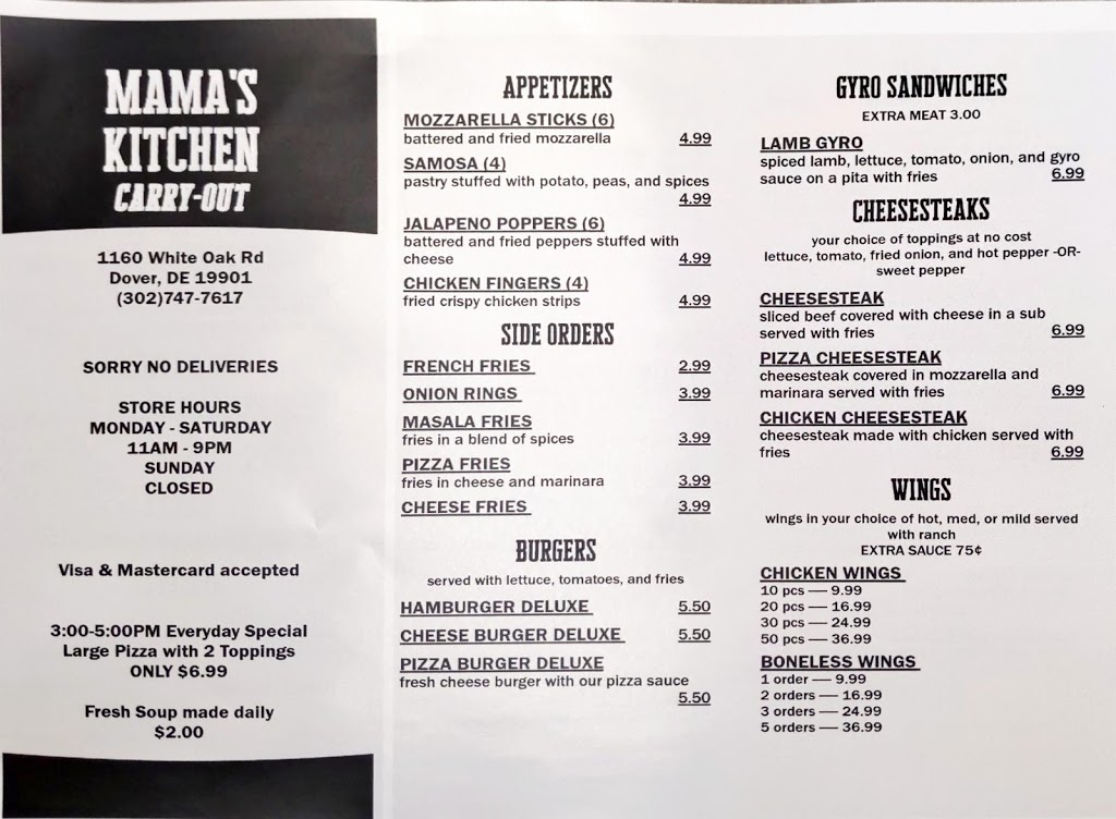 Mamas Kitchen | meal takeaway | 1160 White Oak Rd, Dover, DE 19901, USA | 3027477617 OR +1 302-747-7617