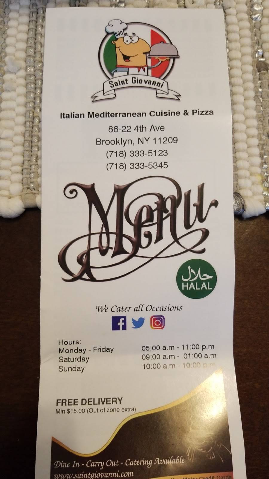 Saint Giovanni | restaurant | 8622 4th Ave, Brooklyn, NY 11209, USA | 7183335123 OR +1 718-333-5123