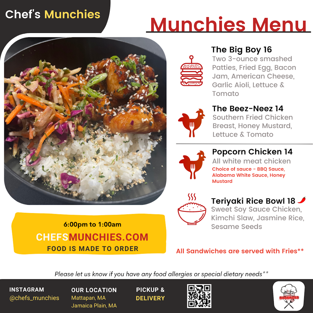 Chefs Munchies | restaurant | 155 Williams St, Jamaica Plain, MA 02130, USA | 6178882175 OR +1 617-888-2175