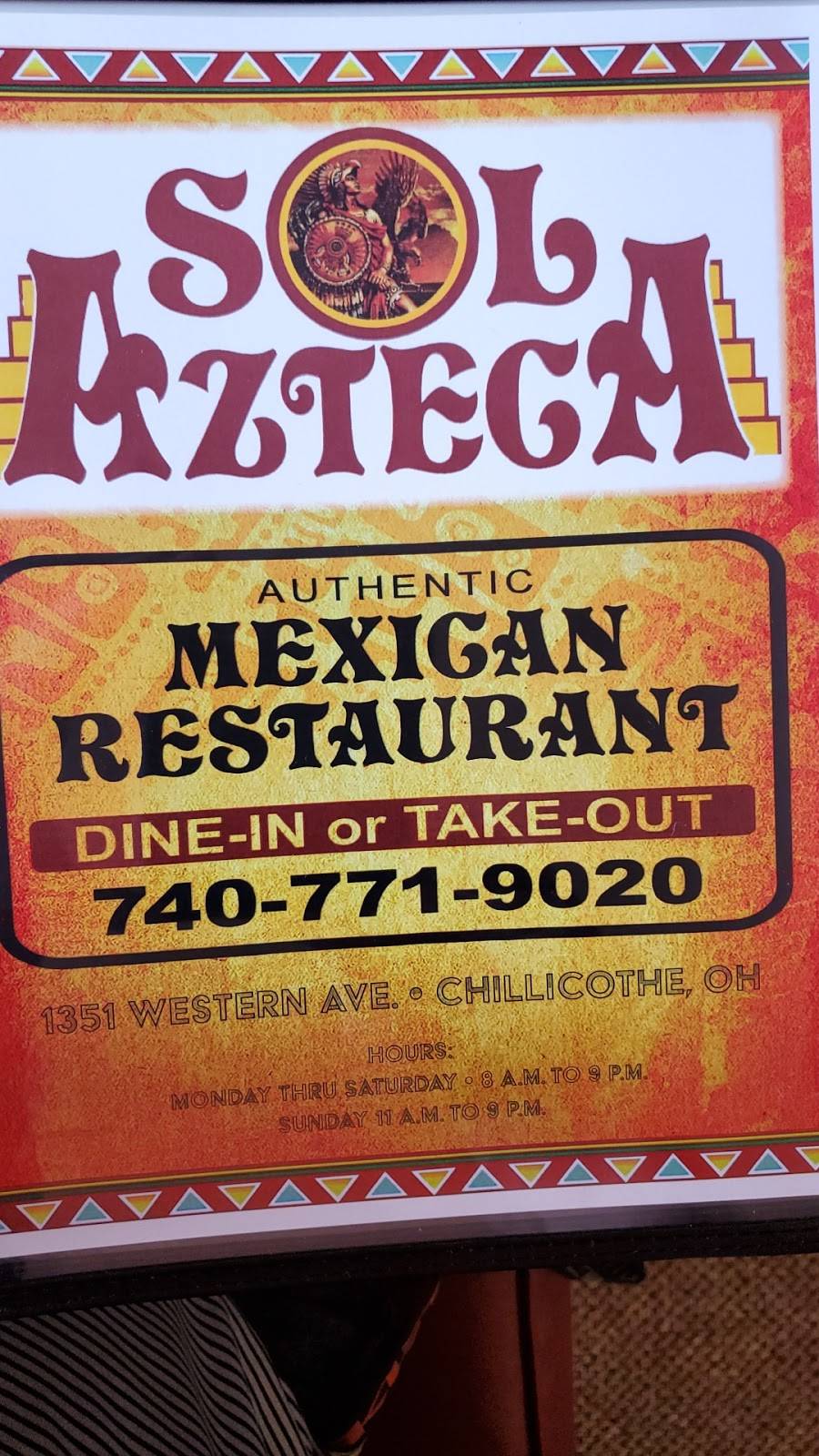 Sol Azteca | restaurant | 1351 Western Ave, Chillicothe, OH 45601, USA | 7407719020 OR +1 740-771-9020