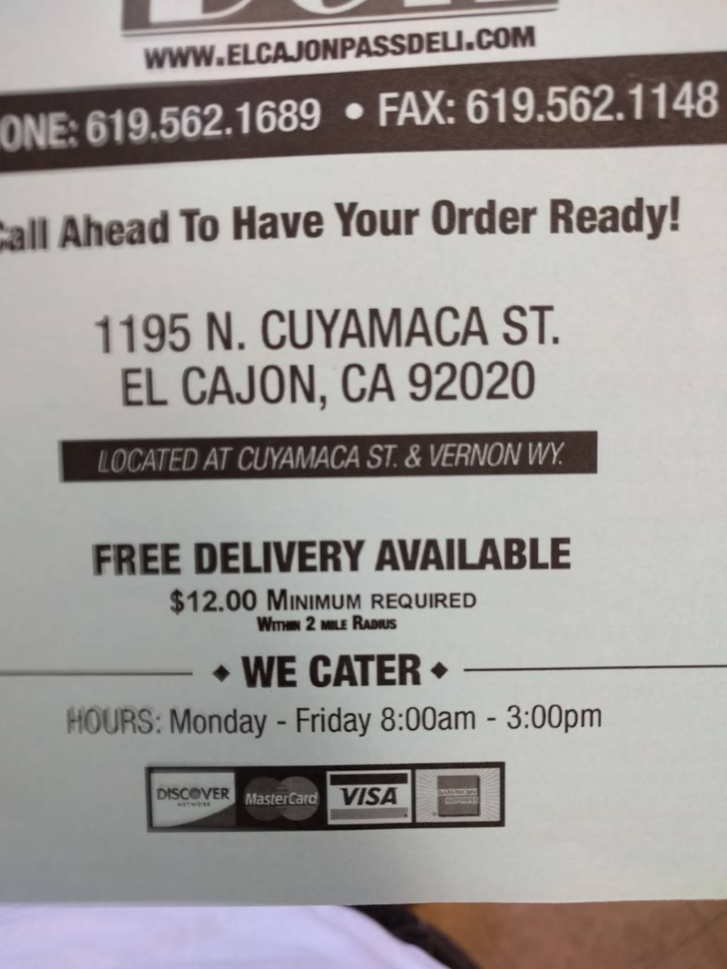 El Cajon Pass Deli | restaurant | 1195 Cuyamaca St, El Cajon, CA 92020, USA | 6195621689 OR +1 619-562-1689