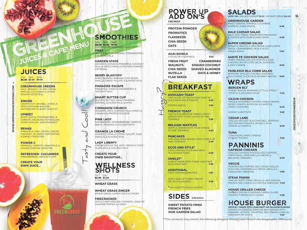 Greenhouse juices nj | restaurant | 540 Cedar Ln, Teaneck, NJ 07666, USA | 2015307266 OR +1 201-530-7266