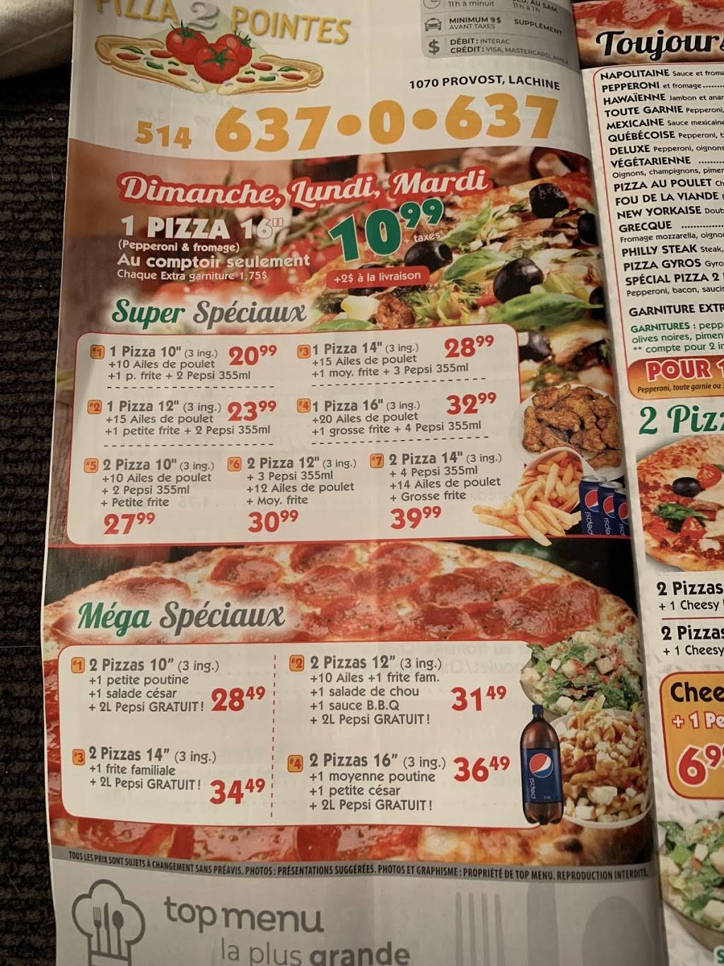 Pizza 2 Pointes | restaurant | 1070 Rue Provost, Lachine, QC H8S 1N2, Canada | 5146370637 OR +1 514-637-0637