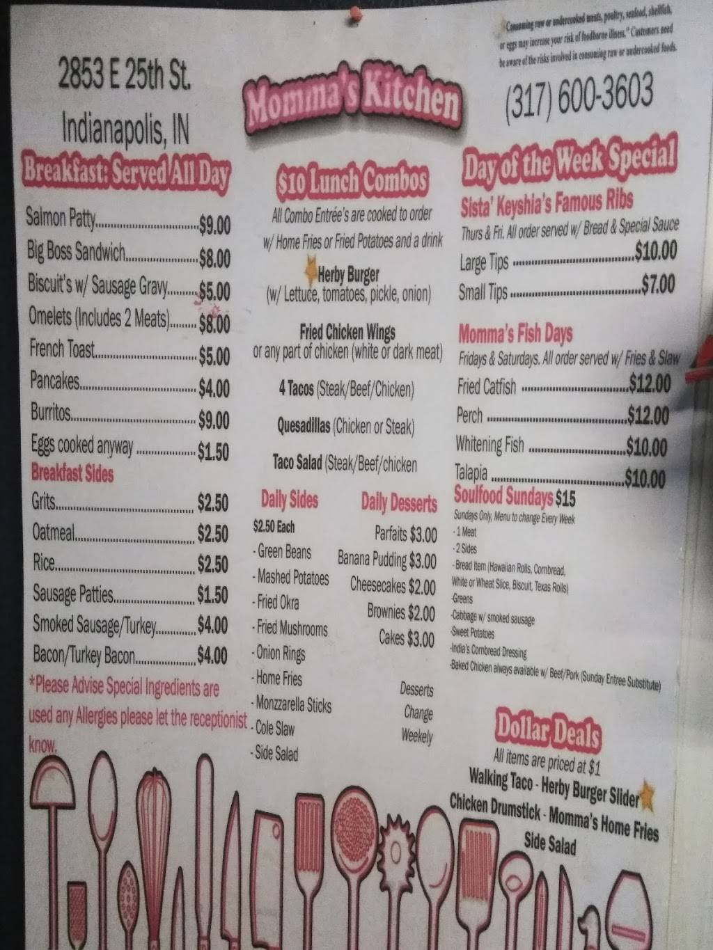 Mommas Kitchen | restaurant | 2853 E 25th St, Indianapolis, IN 46218, USA | 3176003603 OR +1 317-600-3603