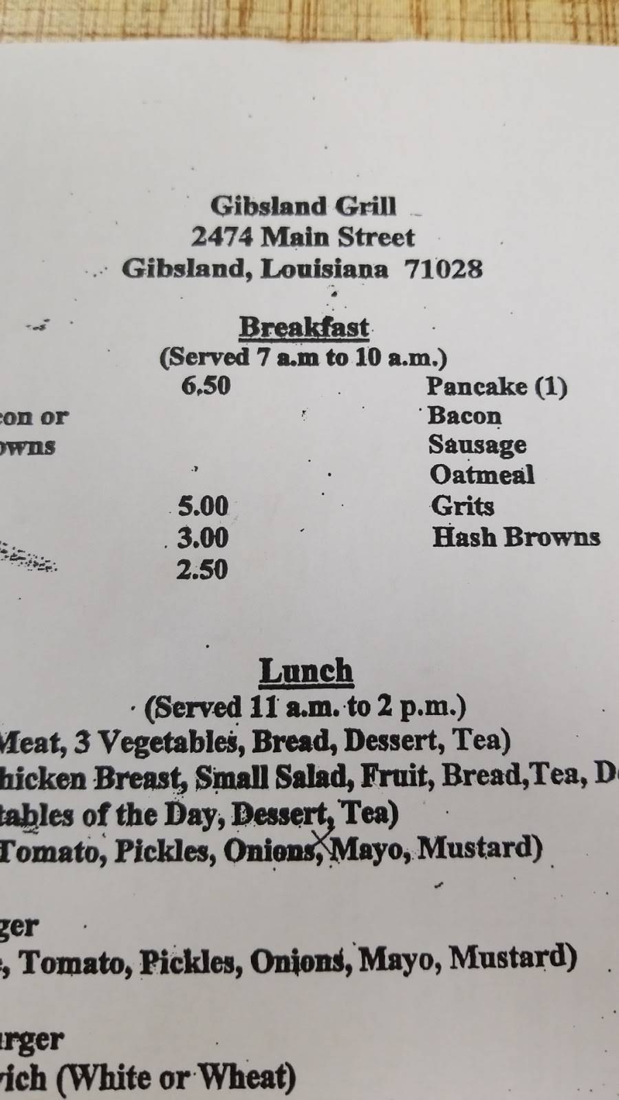 Gibsland Grill | restaurant | 2474 Main St, Gibsland, LA 71028, USA | 3188431111 OR +1 318-843-1111