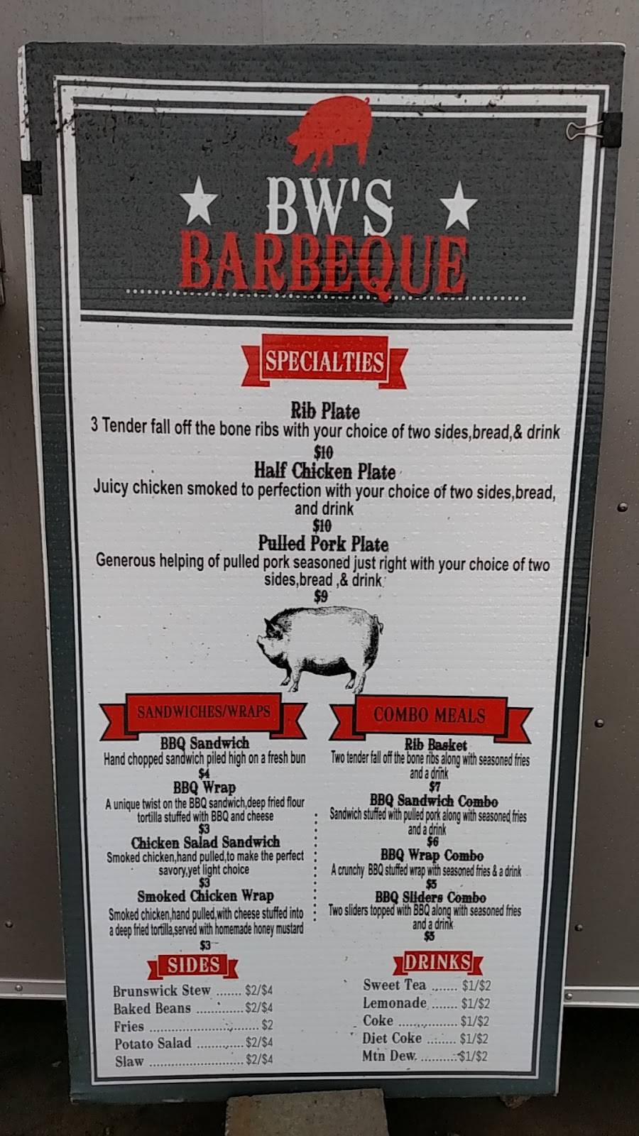BWs Bar-B-QUE | restaurant | N Second St, Cochran, GA 31014, USA | 4782313472 OR +1 478-231-3472
