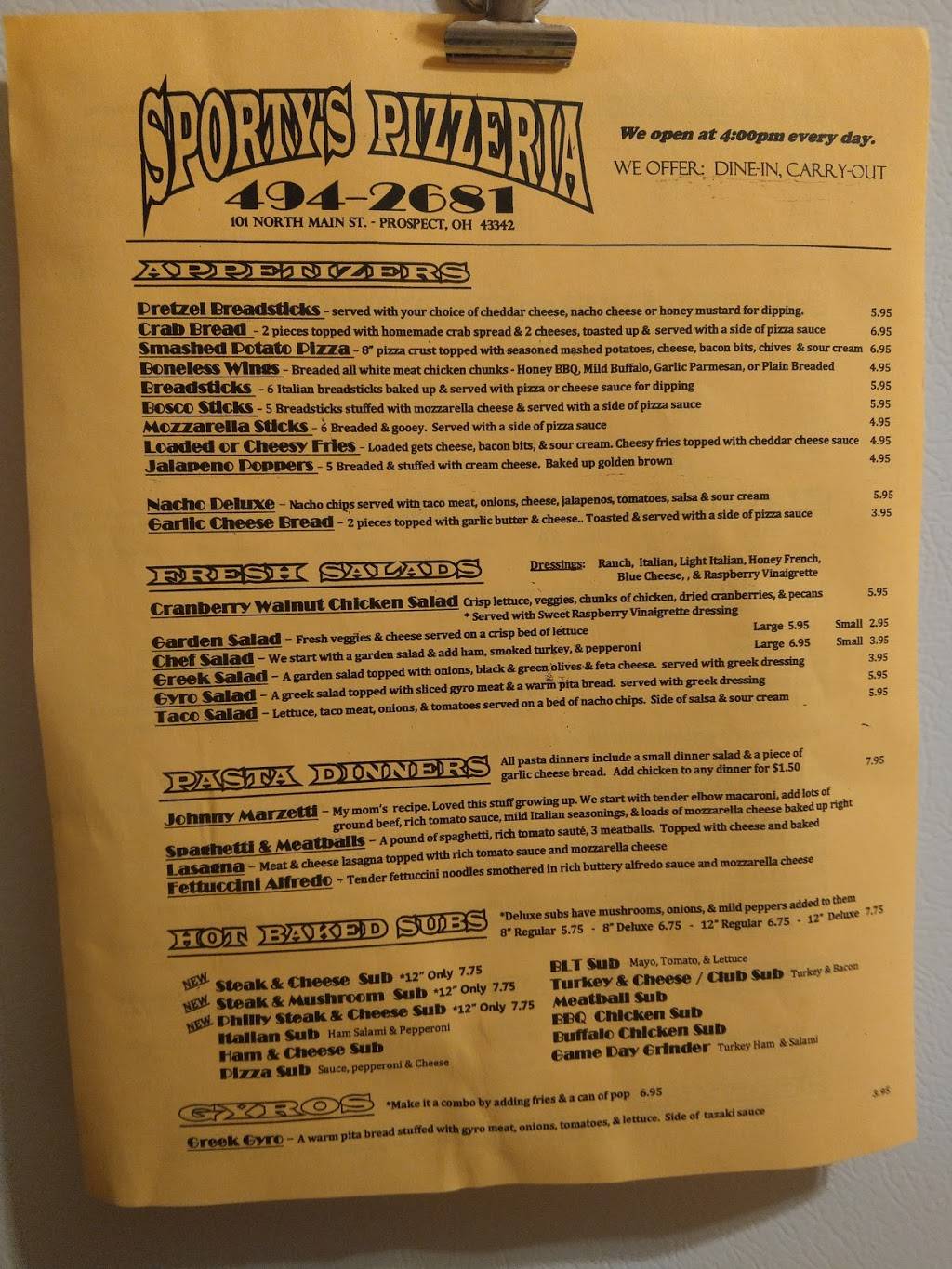 Sportys | restaurant | 101 N Main St, Prospect, OH 43342, USA | 7404942681 OR +1 740-494-2681