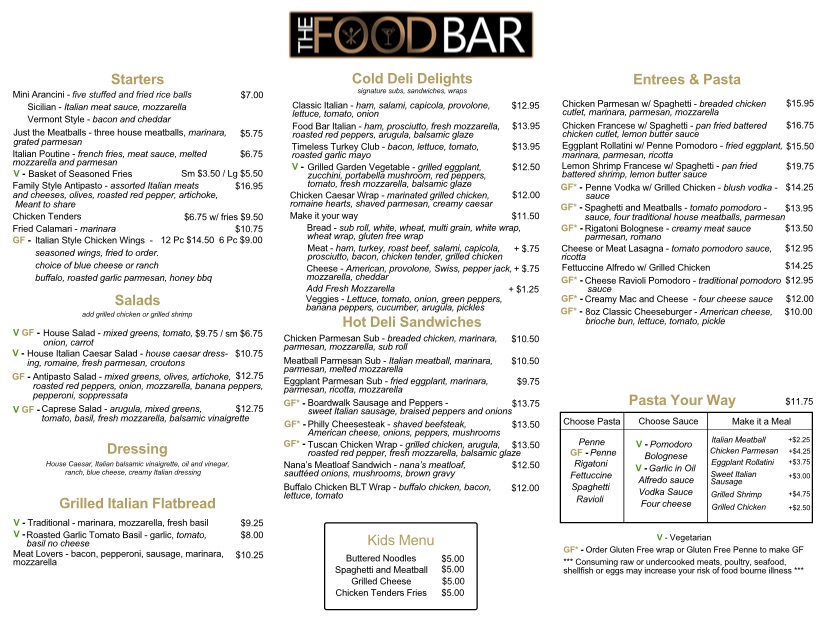 The Food Bar | restaurant | 34 Park St, Essex Junction, VT 05452, USA | 8026625661 OR +1 802-662-5661