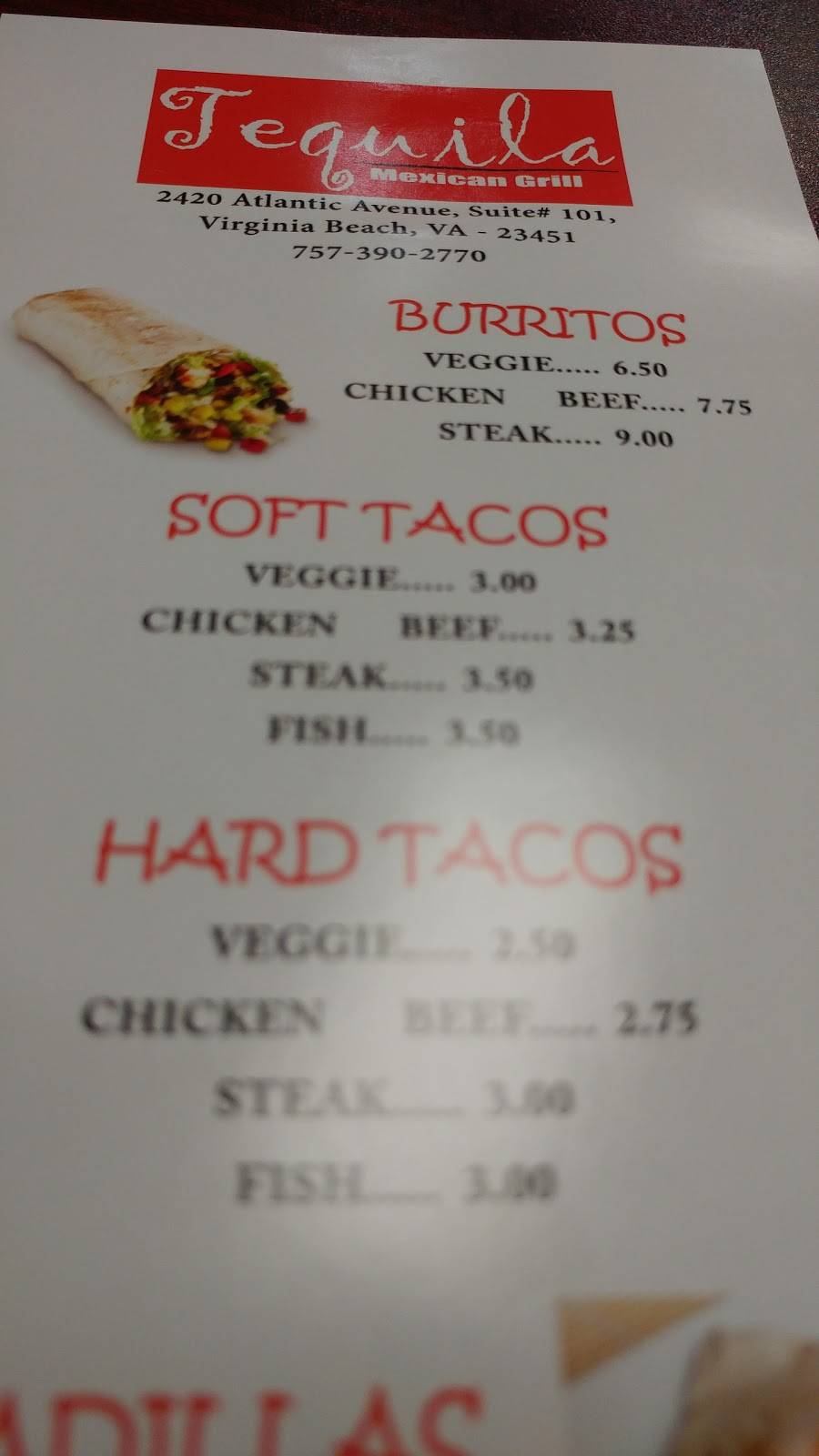 Tequila Mexican Grill | restaurant | 2420 Atlantic Ave #101, Virginia Beach, VA 23451, USA | 7573902770 OR +1 757-390-2770