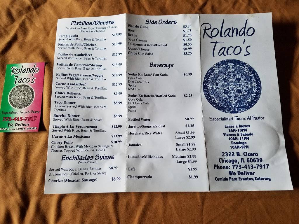 Rolando Tacos | restaurant | 2322 N Cicero Ave, Chicago, IL 60639, USA | 7734137917 OR +1 773-413-7917