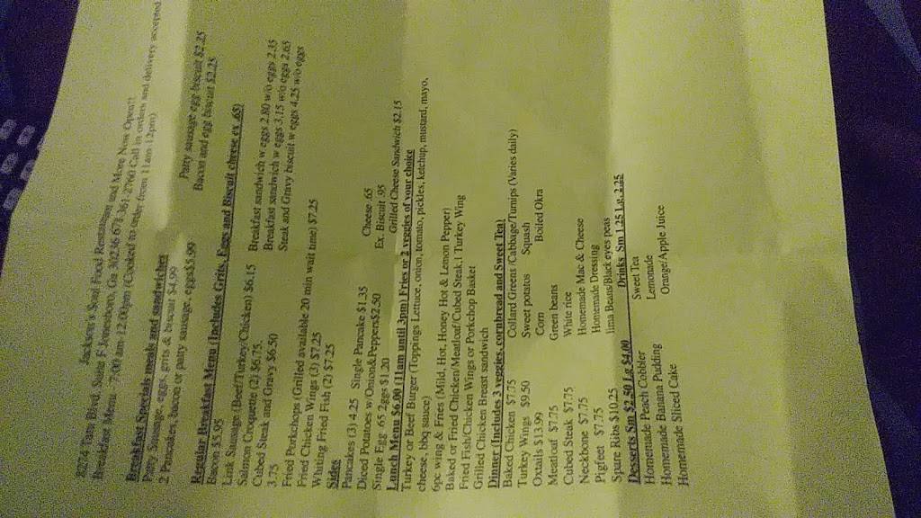 Jacksons Soul Food Restaurant and More | restaurant | 8274 Tara Blvd, Jonesboro, GA 30236, USA | 7704776111 OR +1 770-477-6111