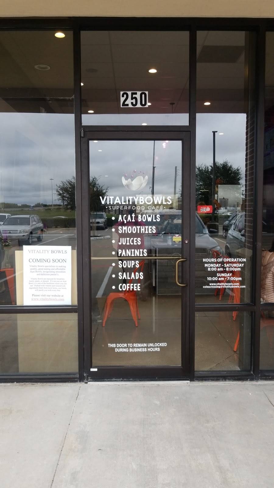 Vitality Bowls | restaurant | 24120 Northwest Fwy Suite 250, Cypress, TX 77429, USA | 2813042205 OR +1 281-304-2205