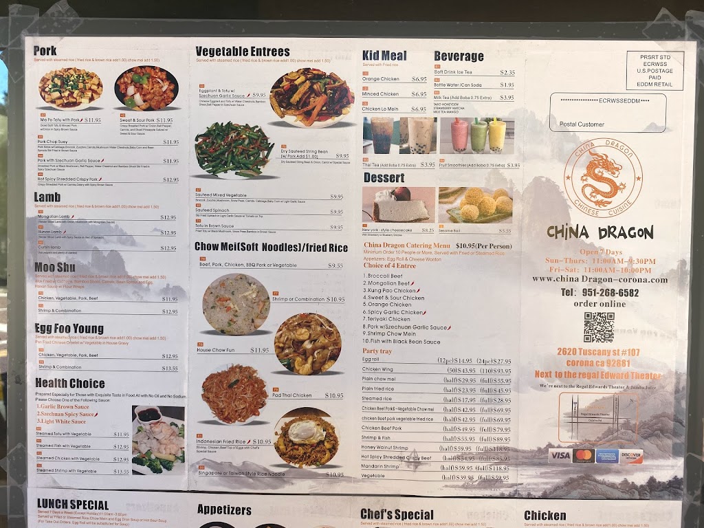 China Dragon Chinese Restaurant | restaurant | 2620 Tuscany St Suite 107, Corona, CA 92881, USA | 9512686582 OR +1 951-268-6582