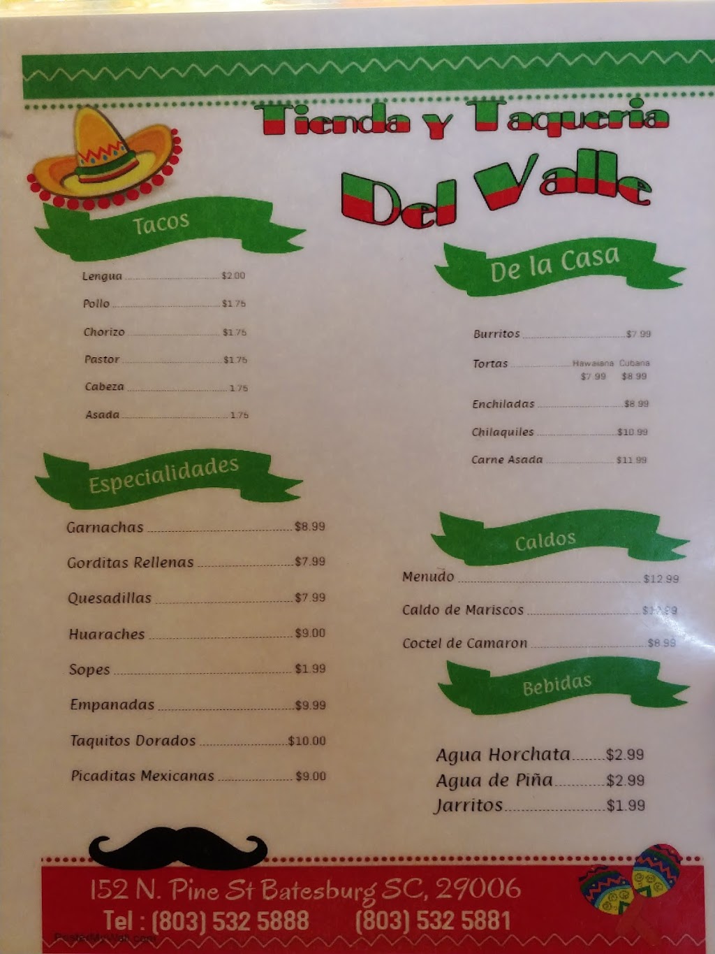 Taqueria Tienda Mex. Del Valle | restaurant | 152 N Pine St, Batesburg-Leesville, SC 29006, USA | 8035325888 OR +1 803-532-5888