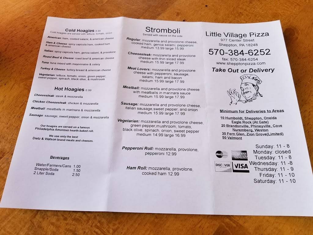 Little Village Pizza & BBQ | restaurant | 977 Center St, Sheppton, PA 18248, USA | 5703846252 OR +1 570-384-6252