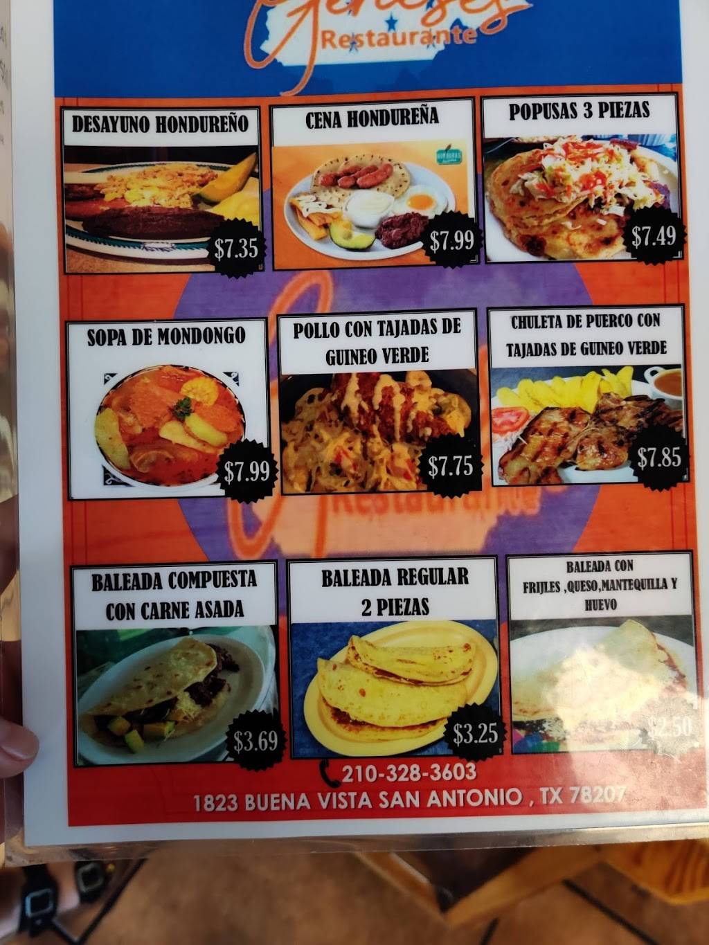 Geneses Honduran Restaurant | restaurant | 1823 Buena Vista St, San Antonio, TX 78207, USA | 2103286303 OR +1 210-328-6303