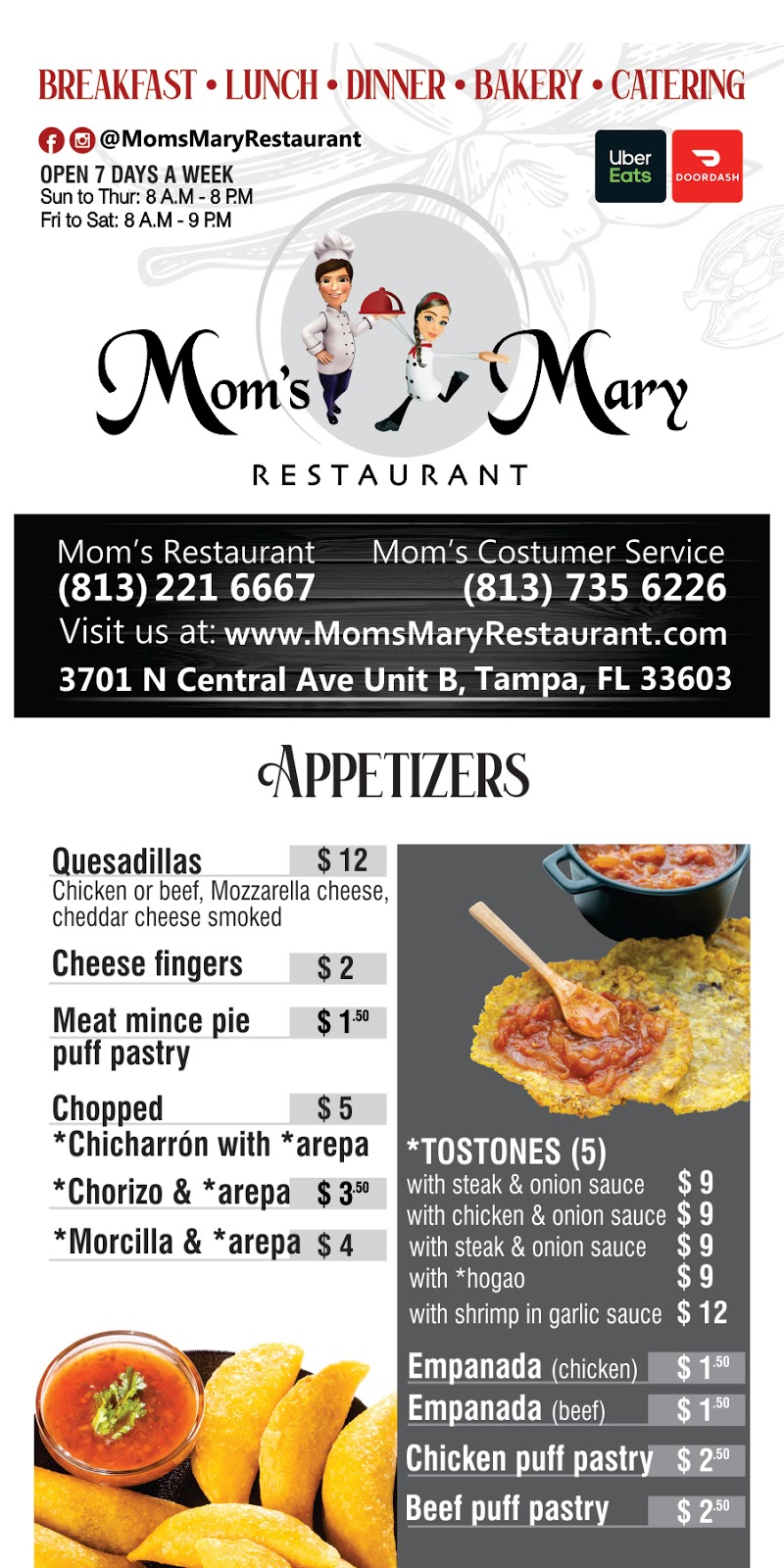 Moms Mary Restaurant, Inc | bakery | 3701 N Central Ave Unit B, Tampa, FL 33603, USA | 8137356226 OR +1 813-735-6226