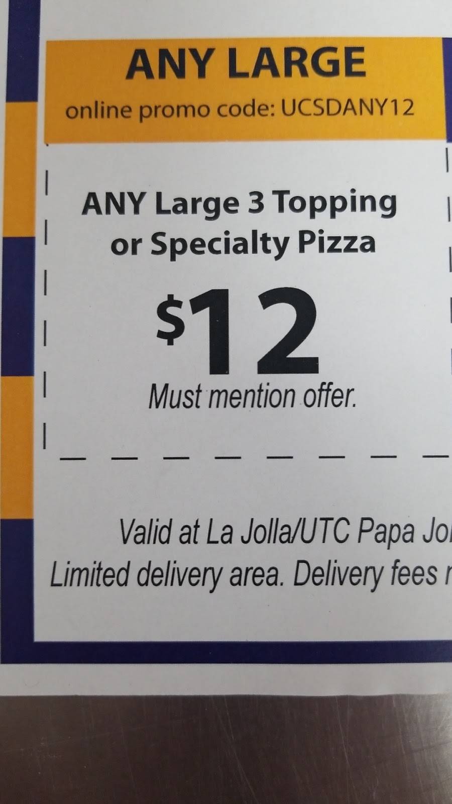 Papa Johns Pizza | restaurant | 7708 Regents Rd Suite A, San Diego, CA 92122, USA | 8584589800 OR +1 858-458-9800
