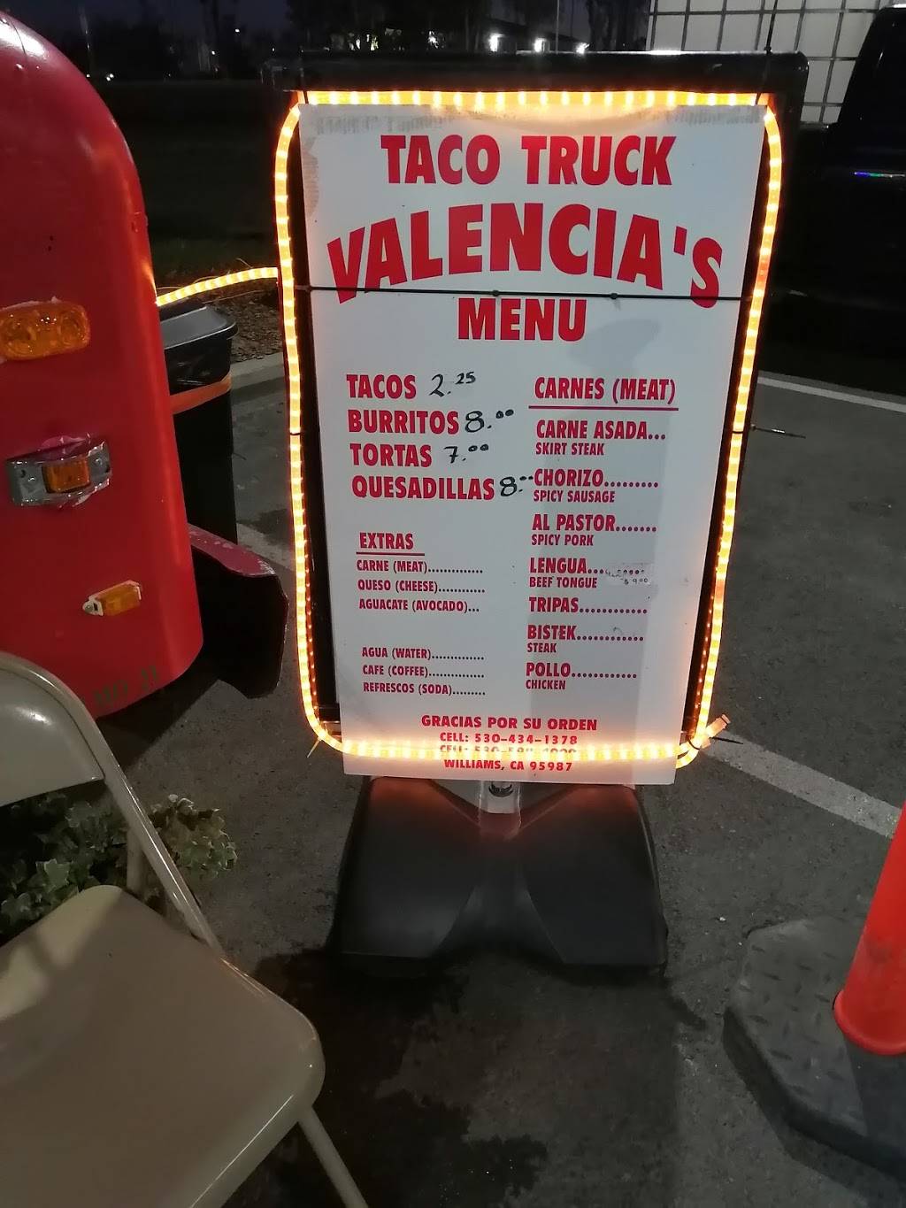 La Valencia Taco Truck | restaurant | 435 Vada Ct, Williams, CA 95987, USA | 5304341378 OR +1 530-434-1378