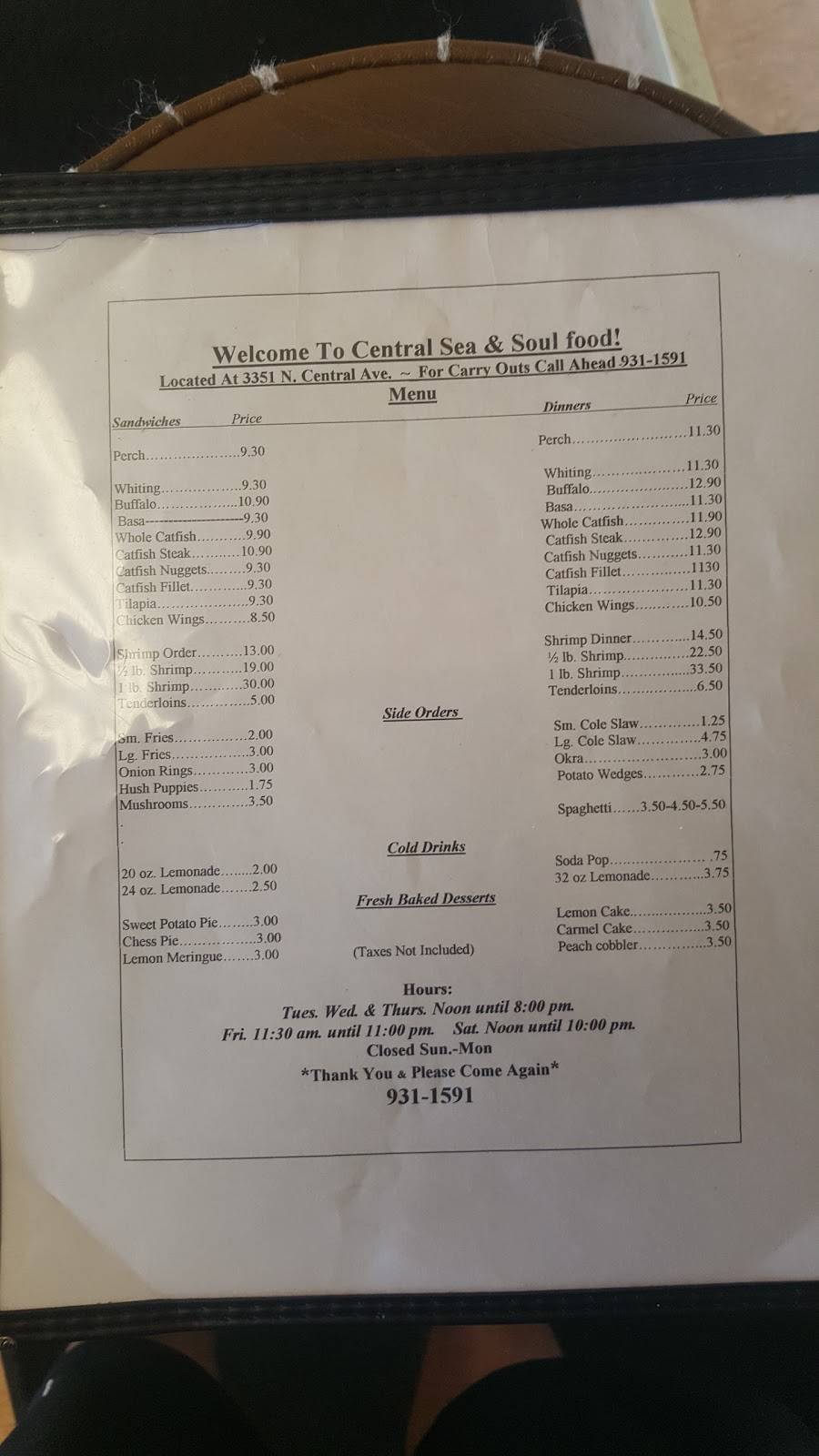 Central Sea & Soul Food | restaurant | 3351 Central Ave, Indianapolis, IN 46205, USA | 3179311591 OR +1 317-931-1591