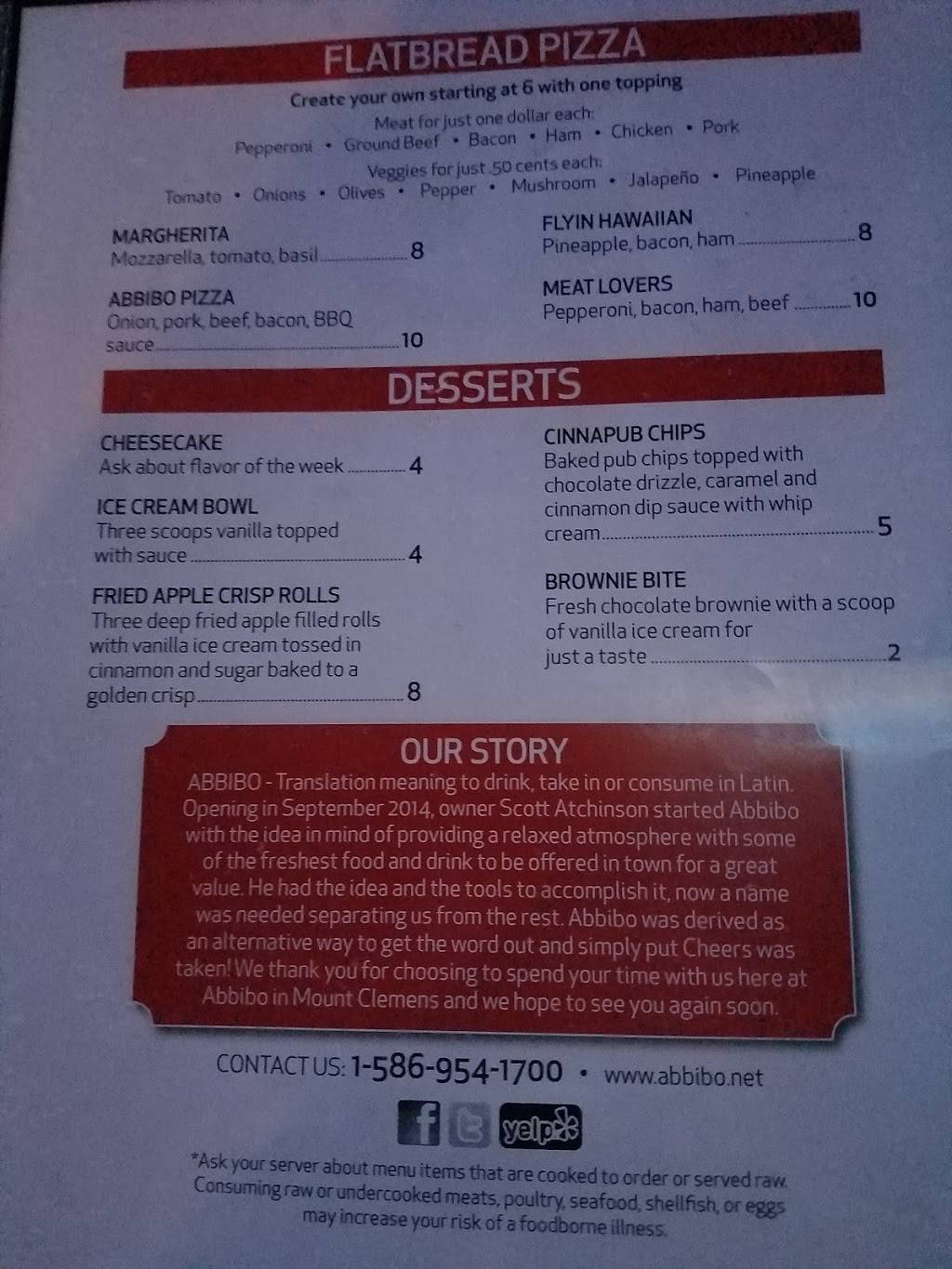 Abbibo Dining & Spirits | restaurant | 76 Macomb Pl, Mt Clemens, MI 48043, USA | 5869541700 OR +1 586-954-1700