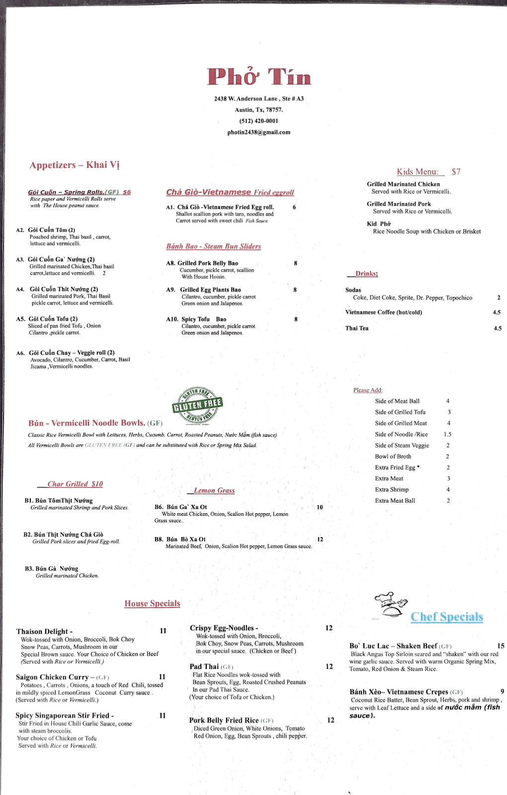 Phở Tín | restaurant | 2438 W Anderson Ln Suite A3, Austin, TX 78757, USA | 5124200001 OR +1 512-420-0001