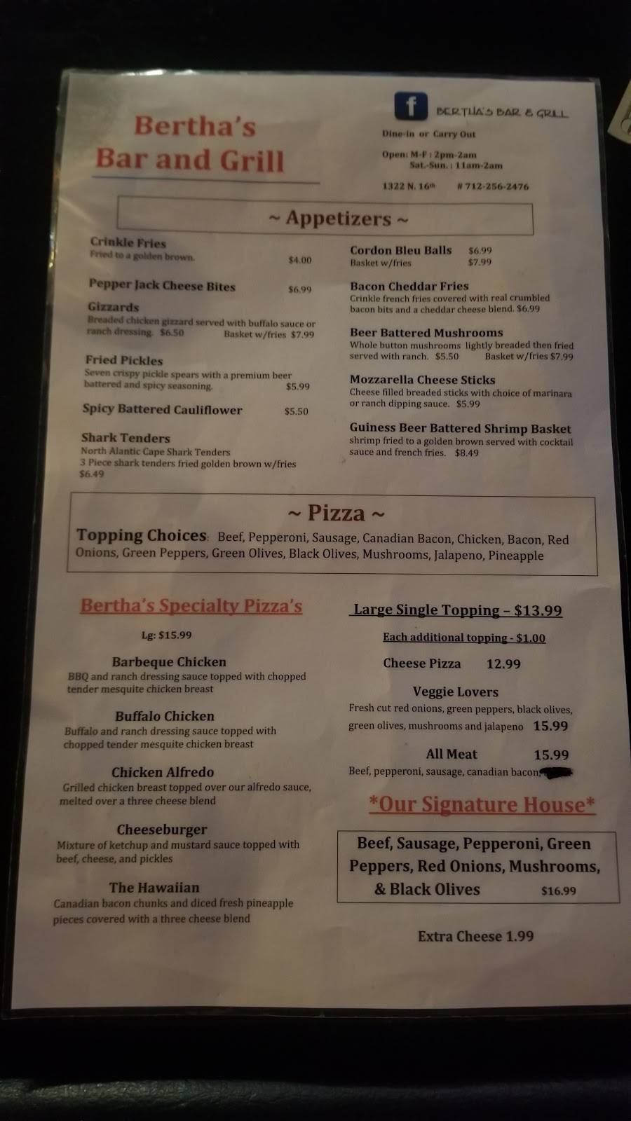 Berthas Bar & Grill | restaurant | 1322 N 16th St, Council Bluffs, IA 51501, USA | 7122562476 OR +1 712-256-2476