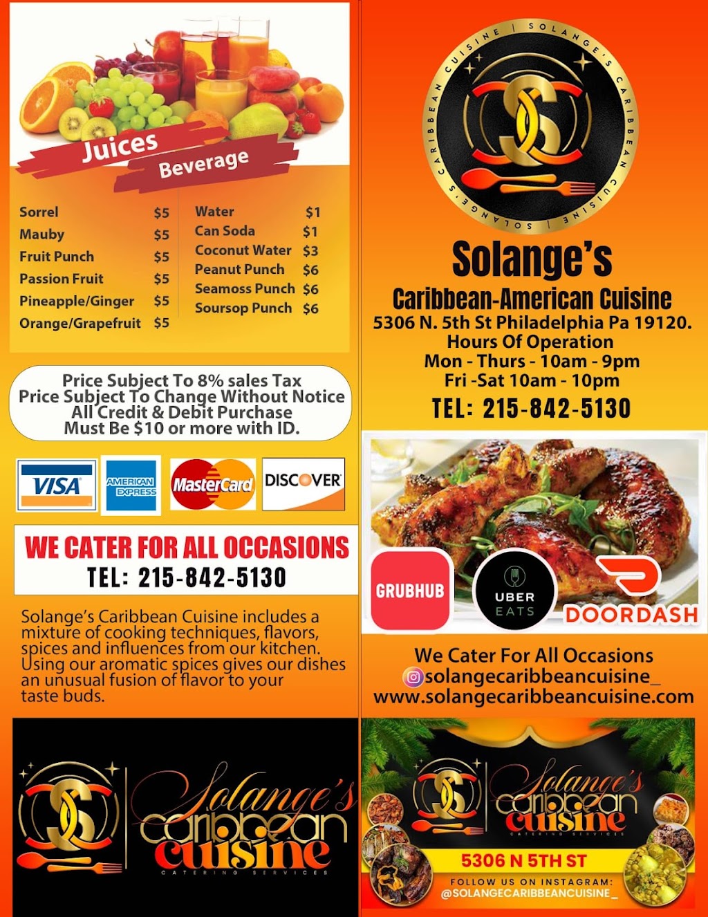 Solange Caribbean Cuisine | restaurant | 5306 N 5th St, Philadelphia, PA 19120, USA | 2158425130 OR +1 215-842-5130